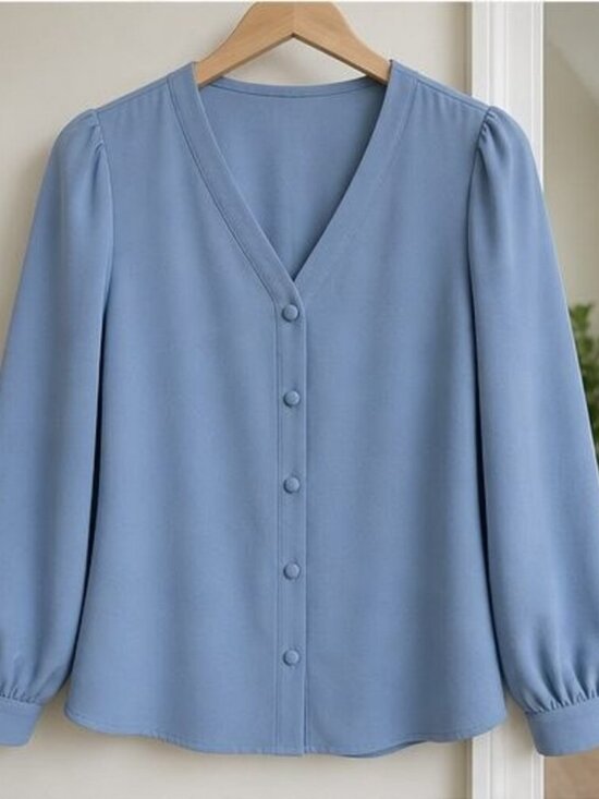 None Tops - Blue V Neck Top